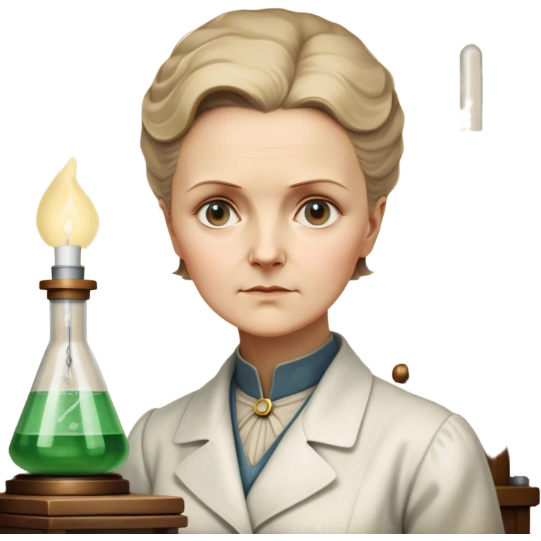 Cinematic Realistic Marie Curie Portrait Emoji, depicted as a pioneering scientist with a determined gaze in period attire, rendered with detailed textures and soft intellectual lighting that captures her groundbreaking legacy. emoji