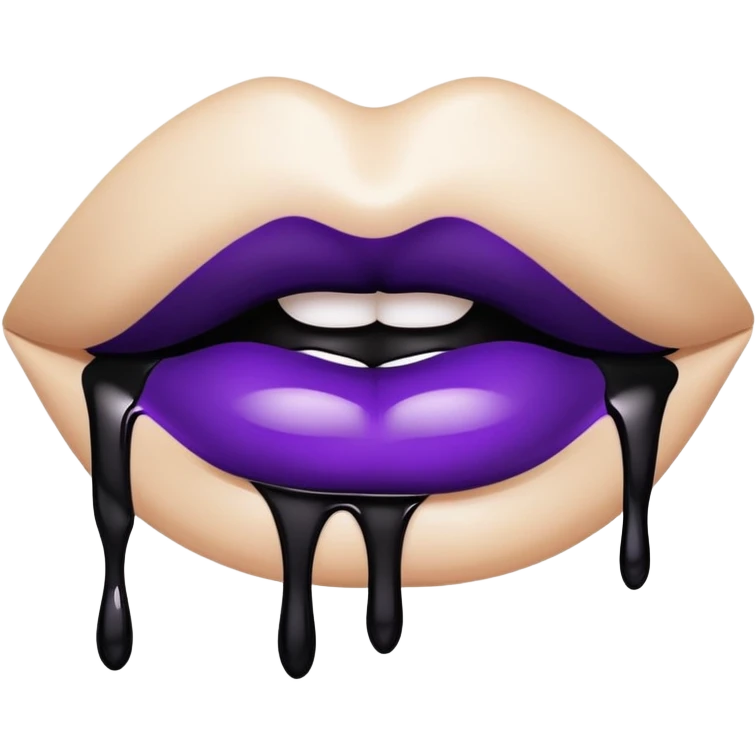 Lips with black  lipstick with dark purple  drips emoji