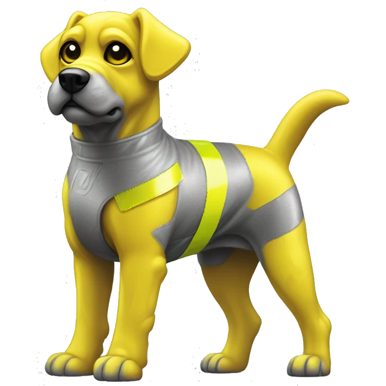 Yellow holographic oilslick dog yellow caution tape graffiti gray neon emoji
