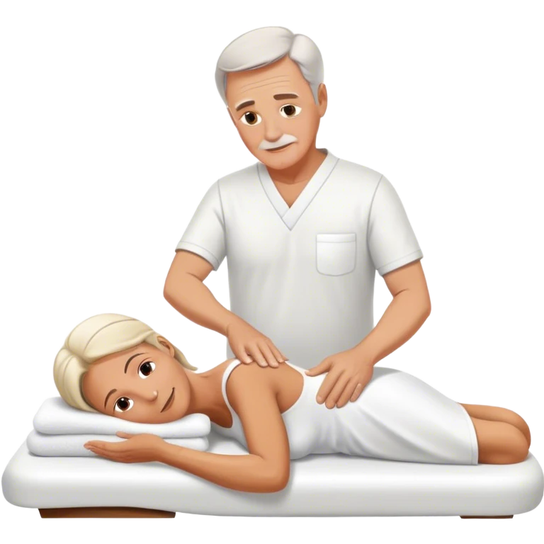60-year-old white man dressed in white tunic giving massage to a 60-year-old white woman emoji