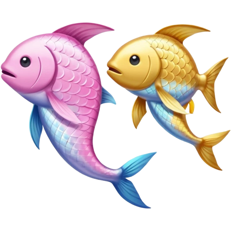 Two long fish one light pink one gold swimming oposite directions around each other, one up one down Pisces emoji