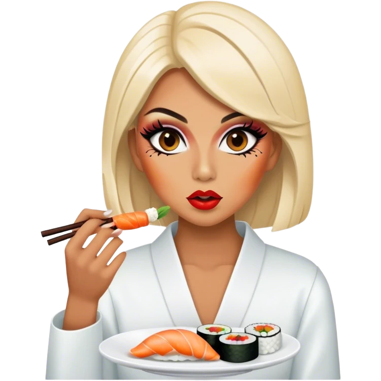 girl eating sushi with drag makeup emoji