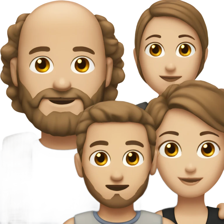 Thruple, white bald male with brown beard  male, two tan females one with brown hair one with black hair  emoji