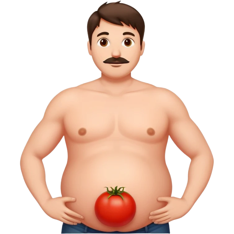 man with a large red tomato as his belly emoji