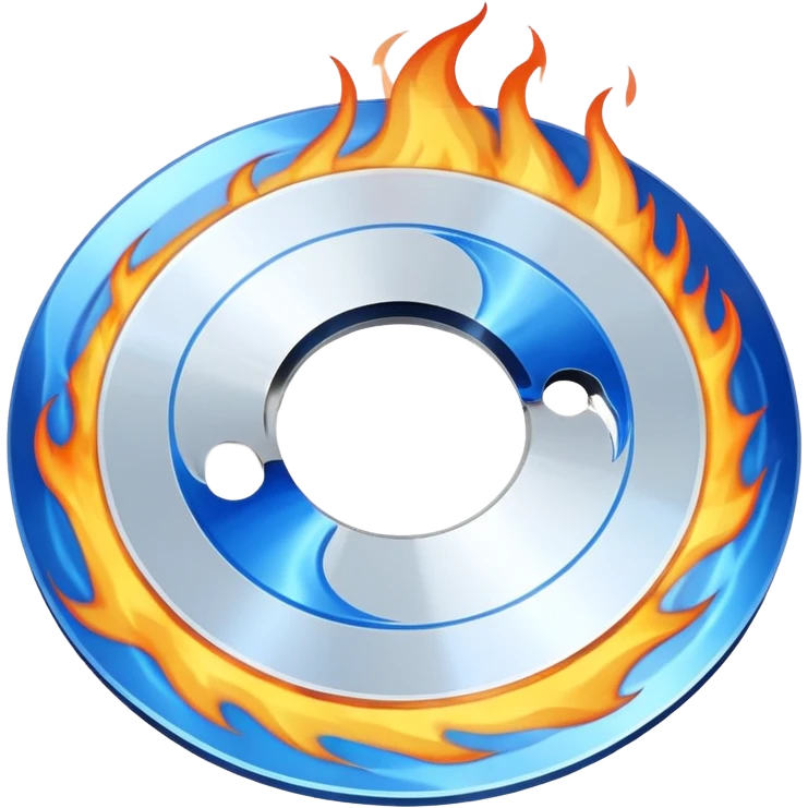 A minimalist CD disc with a subtle fire design, white and blue flames, with a circle in the middle and a hole in the center emoji