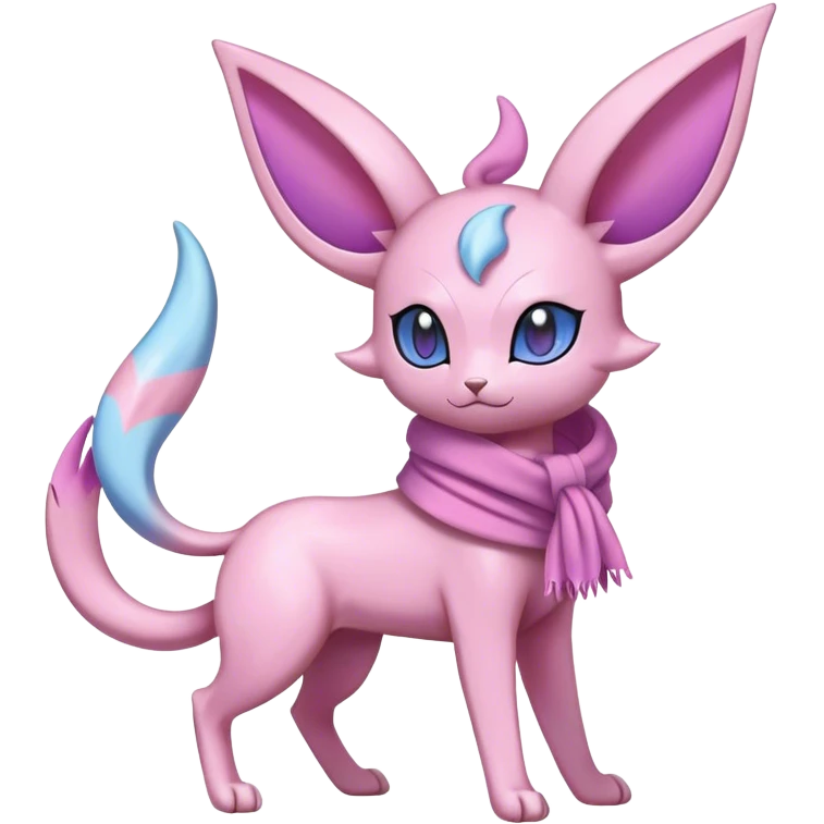 Shiny Cool Sparkly Cute Espeon-Sylveon-Fakemon-hybrid-fusion with a scarf full body emoji