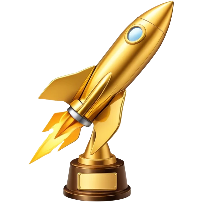 golden rocket award trophy, shiny gold metallic emoji