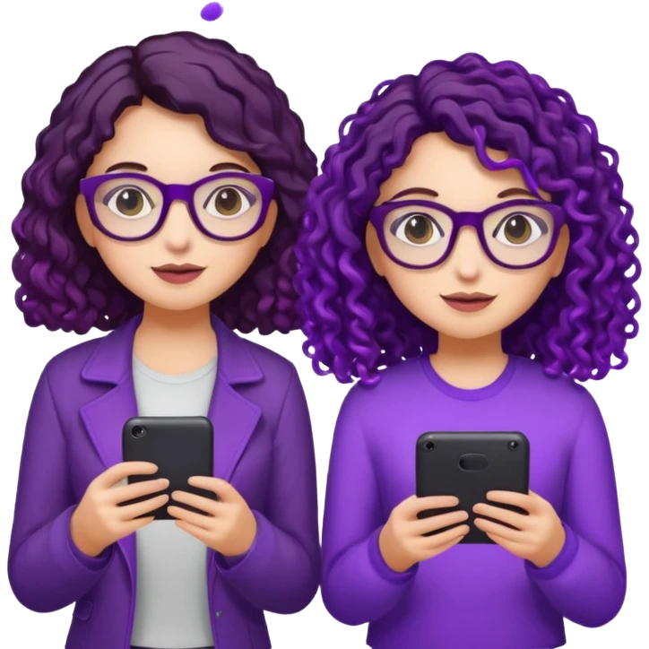 You can create two girls enjoying a concert, one brunette with purple highlights straight hair , the other brunette with curly hair and glasses. With purple lights around them.   emoji