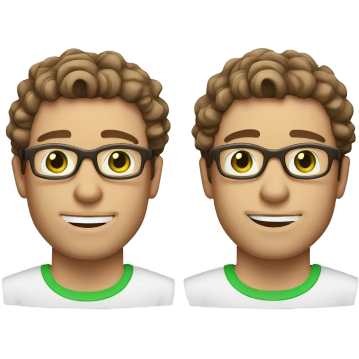 Caucasian male, shoulder length curly brown hair, green eyes, brown glasses, stubble emoji