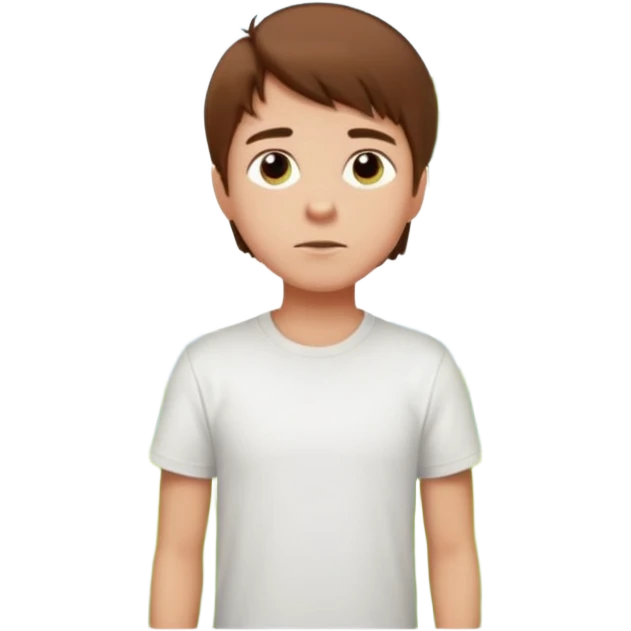 a boy with brown hair in white T-shirt thinking about a park emoji