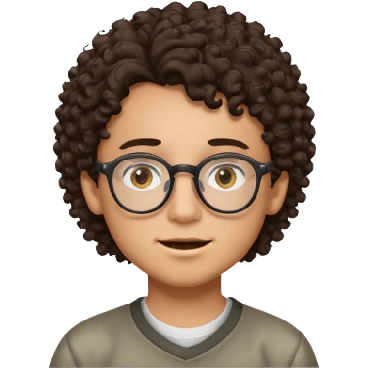 faça um garoto com cabelo tamanho médio cacheado, com óculos e grills preto. emoji
