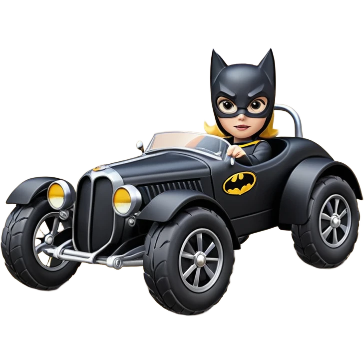 Hot wheels racing cartoons BatGirl’s 1932 stealth retro cat burglar sporty petite off-road pursuit mobile cruiser car (reclined seating position) emoji