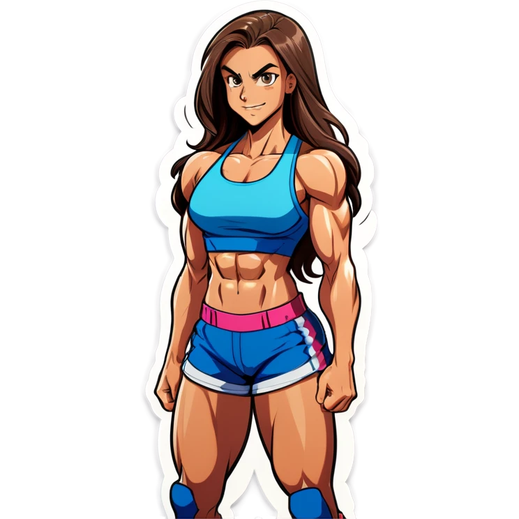 Super muscular teenage girl with sixpack and long hair emoji