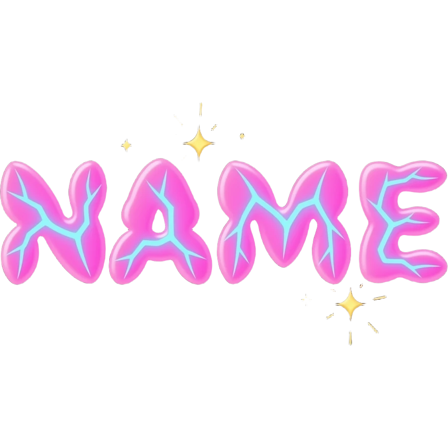 A lush, text 'NAME' with petals that glow with an internal neon pink light. Fine electric-blue veins run through the petals, surrounded by floating golden sparkles. Isolated on a black background for maximum glow effect emoji