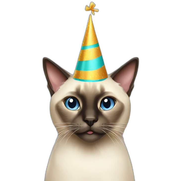 siamese cat with a birthday hat emoji
