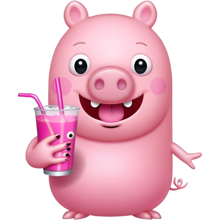 Peppa Pig with long fashionable nails, holding a monster drink. emoji