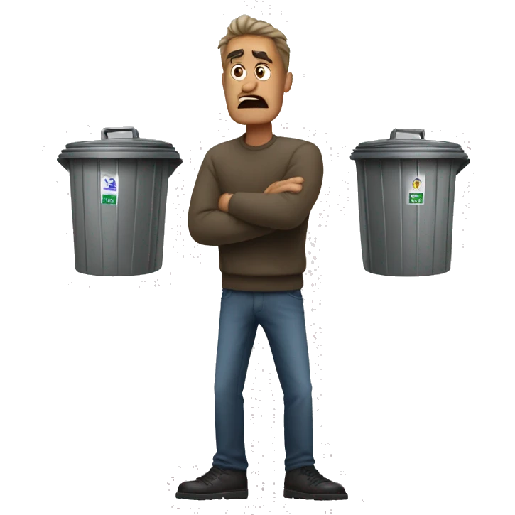 Angry man with three trash cans emoji