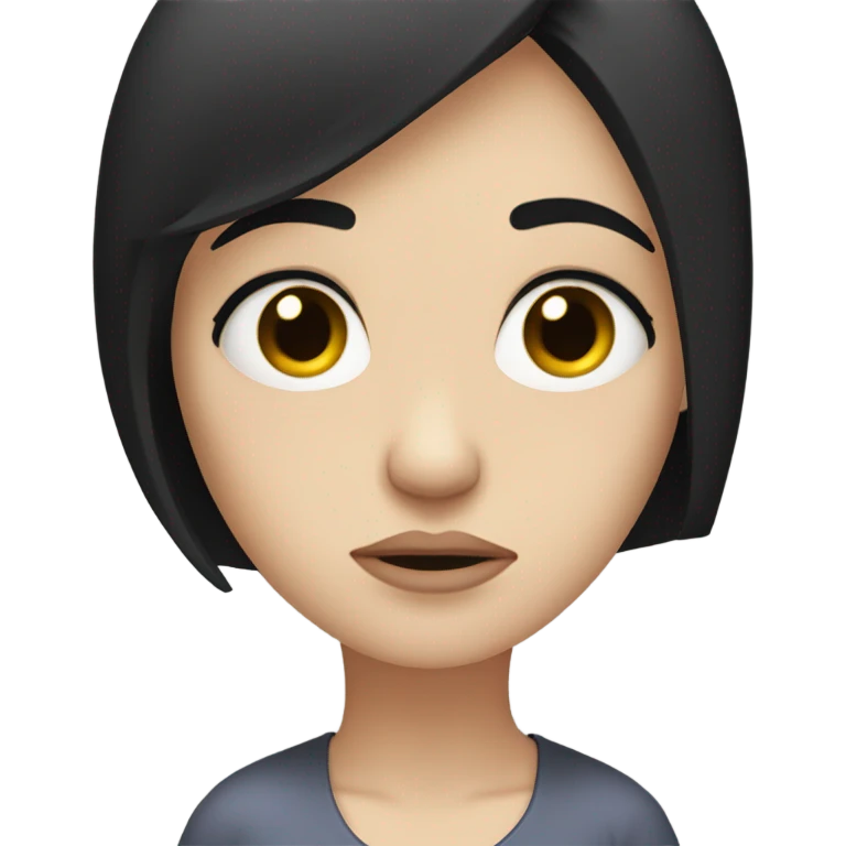 Pale woman black hair sad and frowning and heart broken emoji