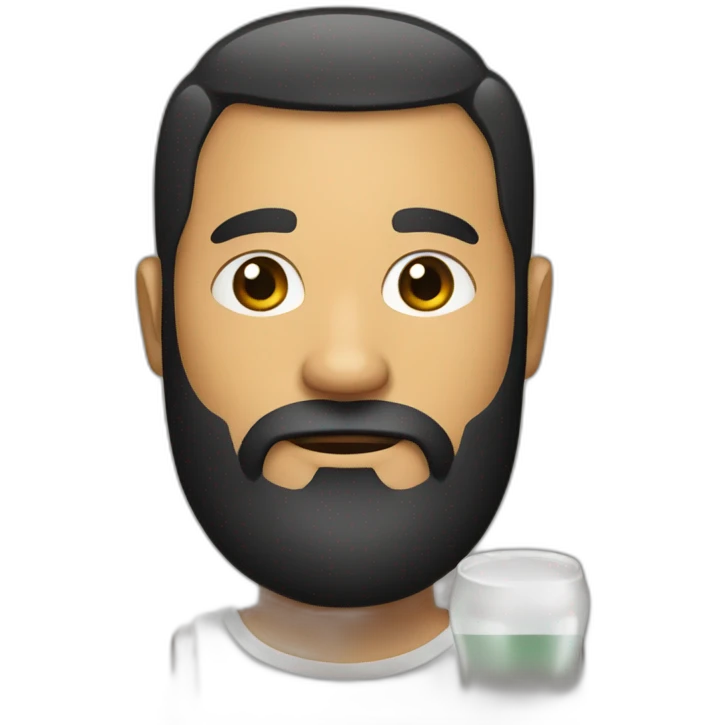 A man with Black beard holds a beer emoji