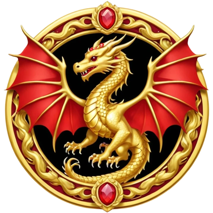 Golden Dragon with wings crest/brosch in a circle with red gems emoji