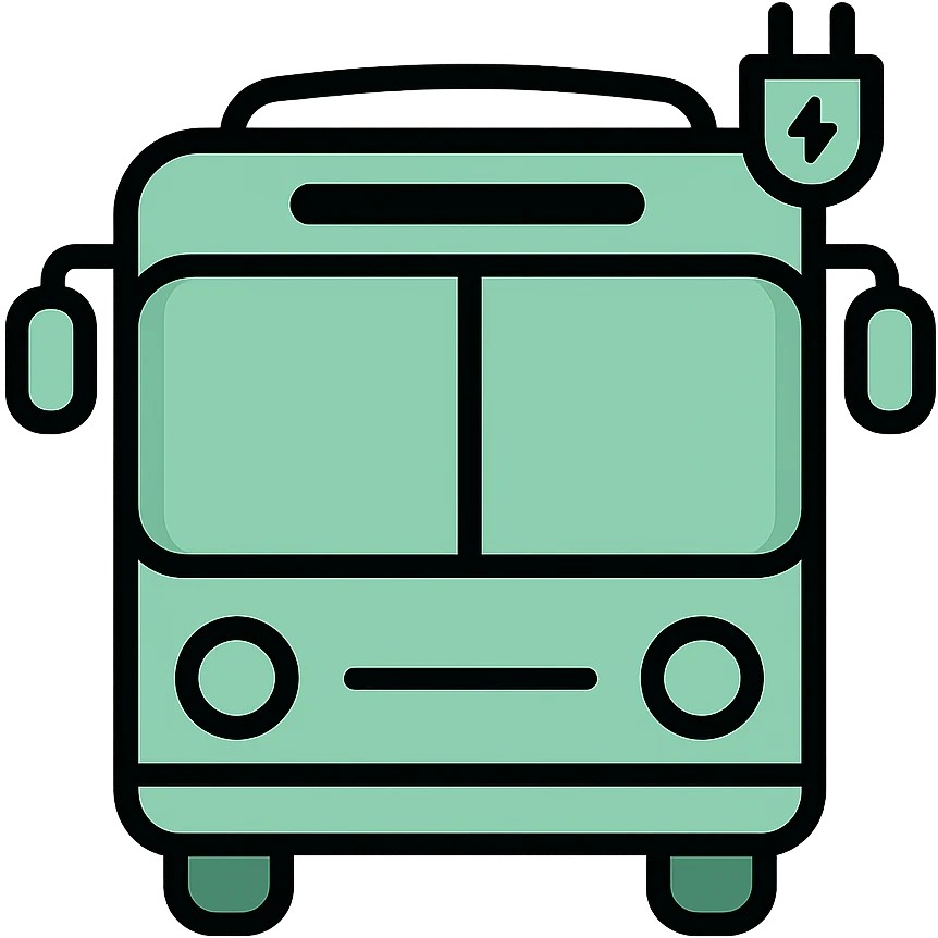 Skeuomorphic public transportation icon with mint green #B5F4D3 and black #111111 color scheme, showing a sleek electric bus, clean symmetric design with subtle depth and soft light emoji