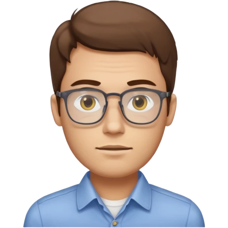 a young man around 30 years old, with brown hair, longer rectangular face, light yellow skin color, small eyes with rectangular glasses, without beard emoji
