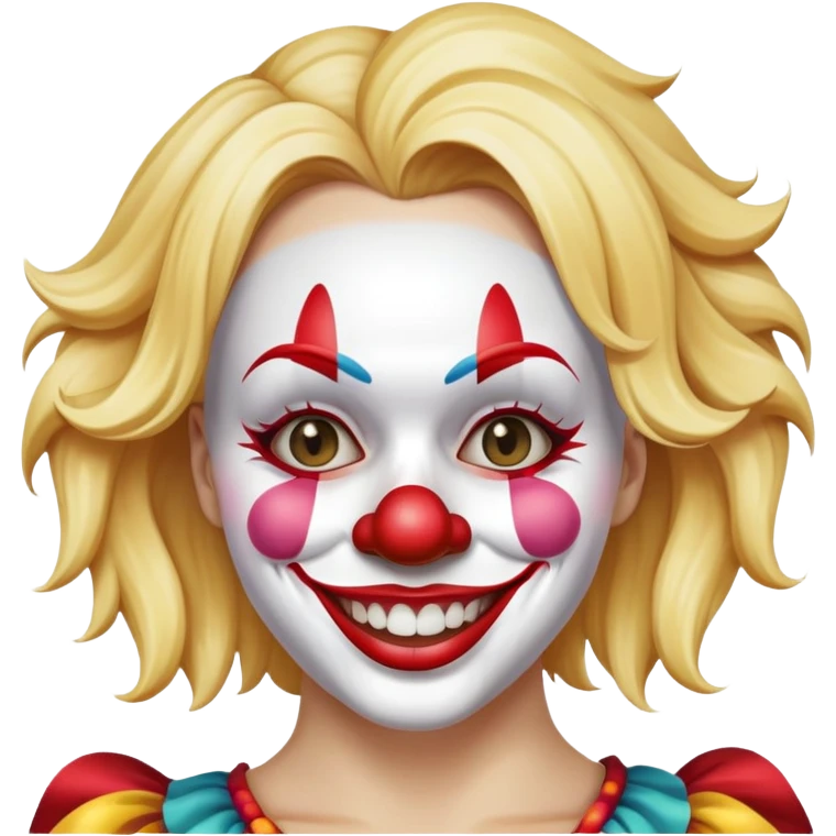 a blonde woman making a good decision acting like a fool holding a clown mask prop emoji
