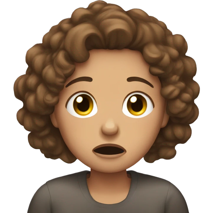 woman with curly brown hair crying at her phone emoji