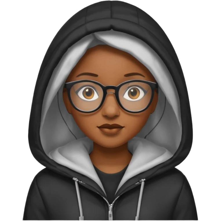 black woman in hooded jackets and glasses emoji