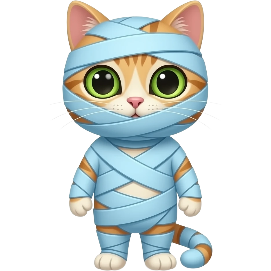 Whole anthro cat wrapping up mummy covered with light blue bandages covered anthro cat emoji