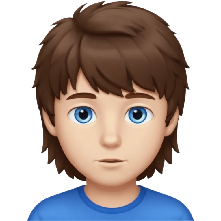 Brown hair with fluffy bangs and blue eyes boy emoji
