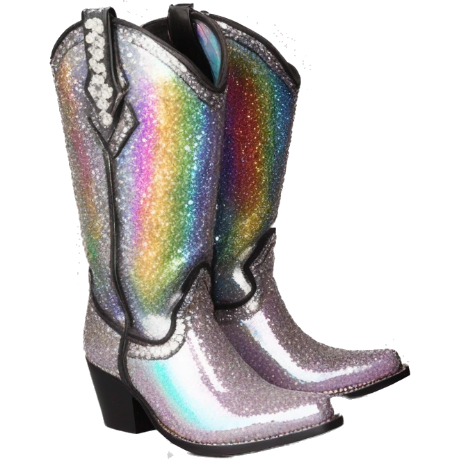 Iridescent Diamond gemstones bedazzled glitter cowboy boots Betsy Johnson emoji