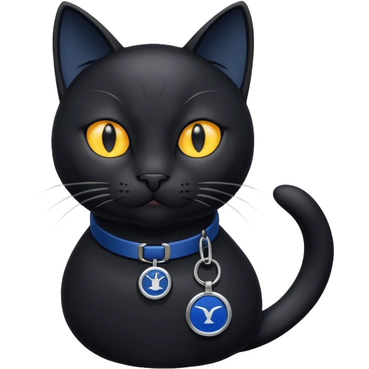 Black cat with navy AirTag emoji