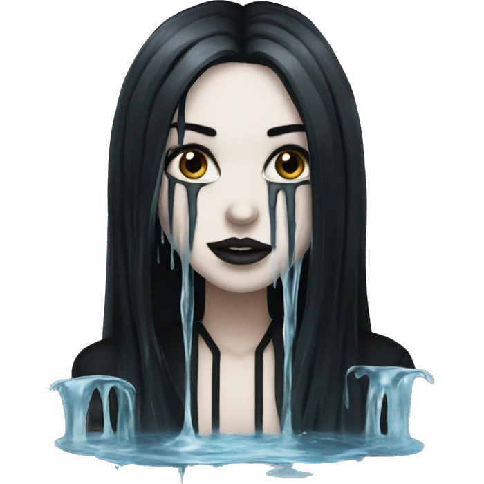 white goth women with long black hair with water dripping off her face  emoji