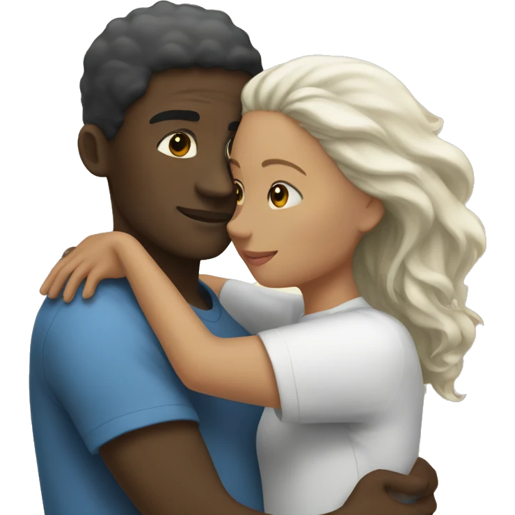 black man and white woman hugging emoji