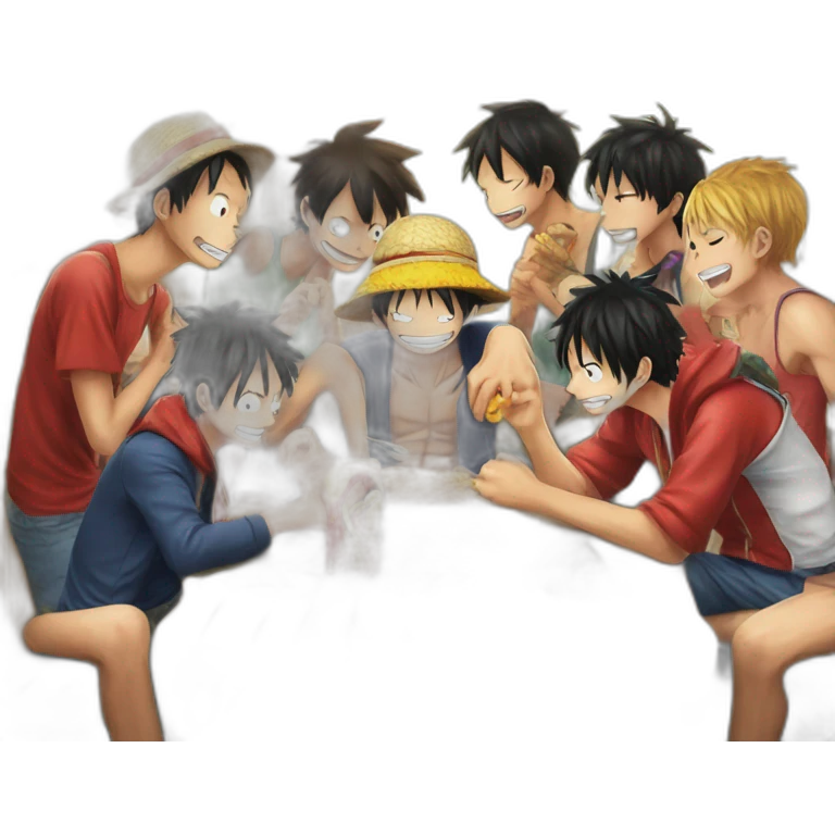 luffy eating meet with all his buddy emoji