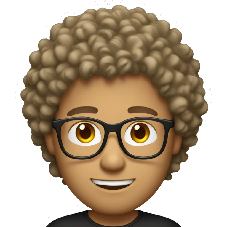 White man with small beared curly hairs in black t shirt wearing glasssess emoji