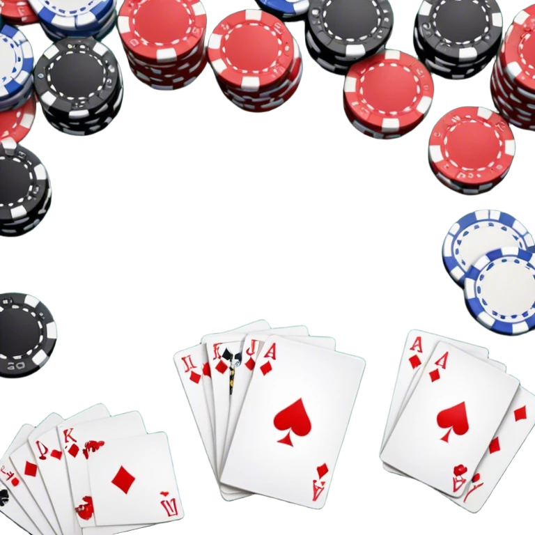A photorealistic icon featuring playing cards, poker chips, and a deck of cards spread out on a table. Bright, detailed design with realistic textures and lighting. Transparent background, clearly symbolizing card games and strategy. emoji
