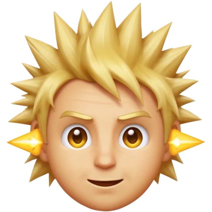A spiky-haired golden blonde emoji adult face with a mischievous knowing grin, one raised eyebrow, and a tiny electric spark near the hair — indie game character style on a warm amber background. emoji