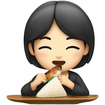 Asian girl eating onigiri emoji
