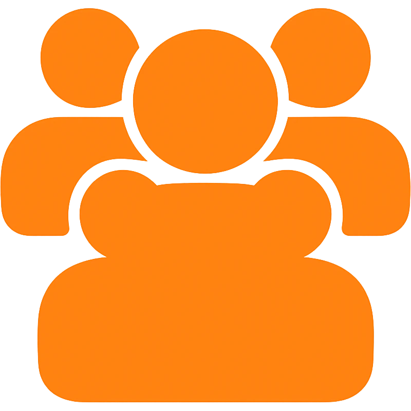Increase the number of people inside the silhouette, ensure the shape is fully filled with no borders, and the color is exactly orange #fe6601, with a transparent background. emoji