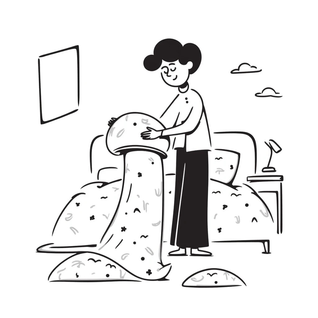 making the bed with pillows and blanket emoji