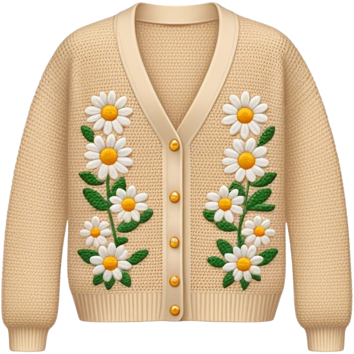 beige crocheted cardigan embroidered with small daisies emoji