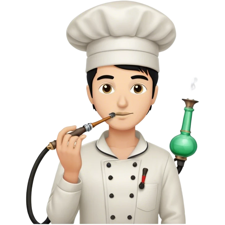 A white guy with black hair and smoking a modern hookah with a Chef's hat and has the hose in the hand emoji