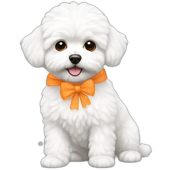 white maltipoo with orange snowflake emoji
