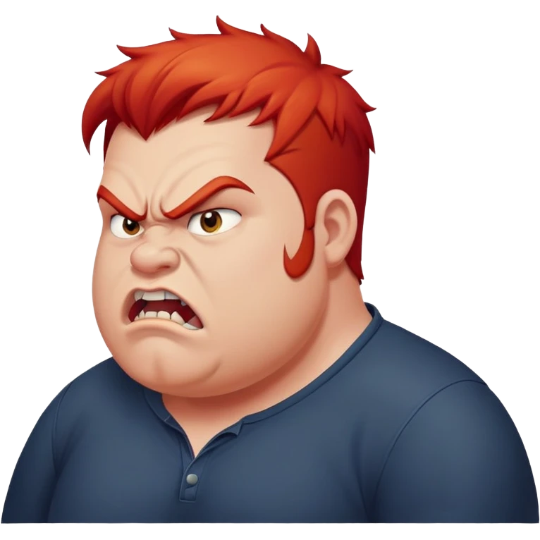chubby young angry man in profile view with red hair and sharp fangs emoji