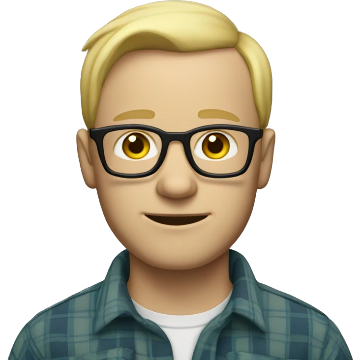 blond balding man with glasses, wearing a flannel shirt, pale skin, faint wrinkles emoji