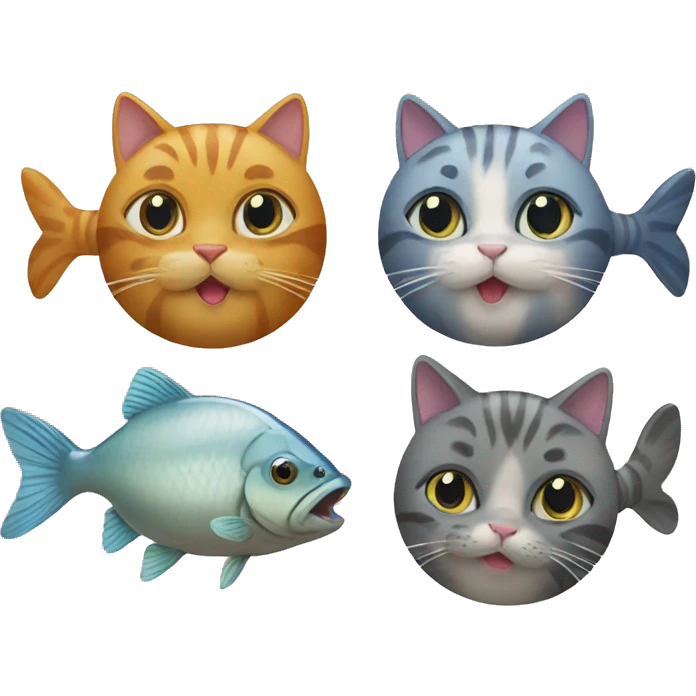 four cats eating one fish emoji