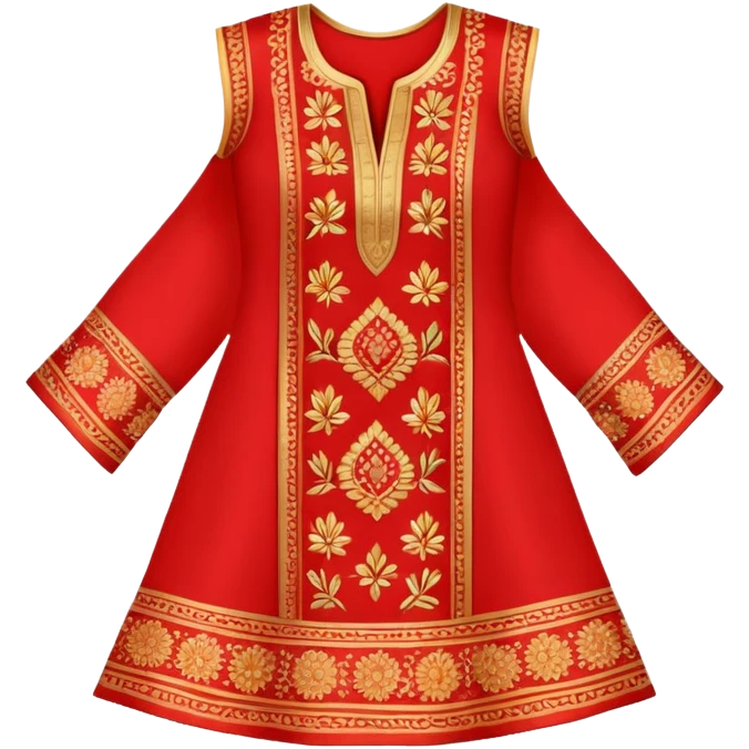 Traditional embroidered women's kurti in red color with gold patterns emoji