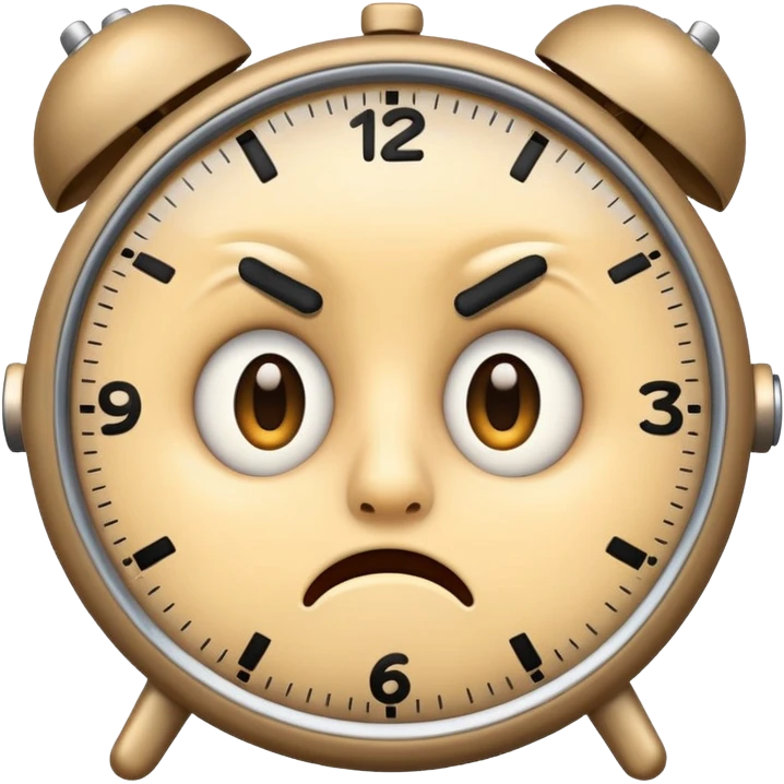 insomnia emoji with wide open eyes, clock in background, anxious expression emoji